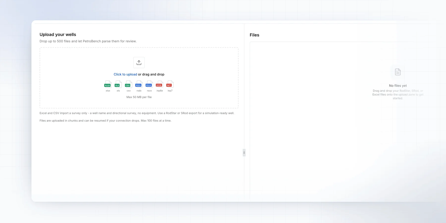 Bulk well import upload step