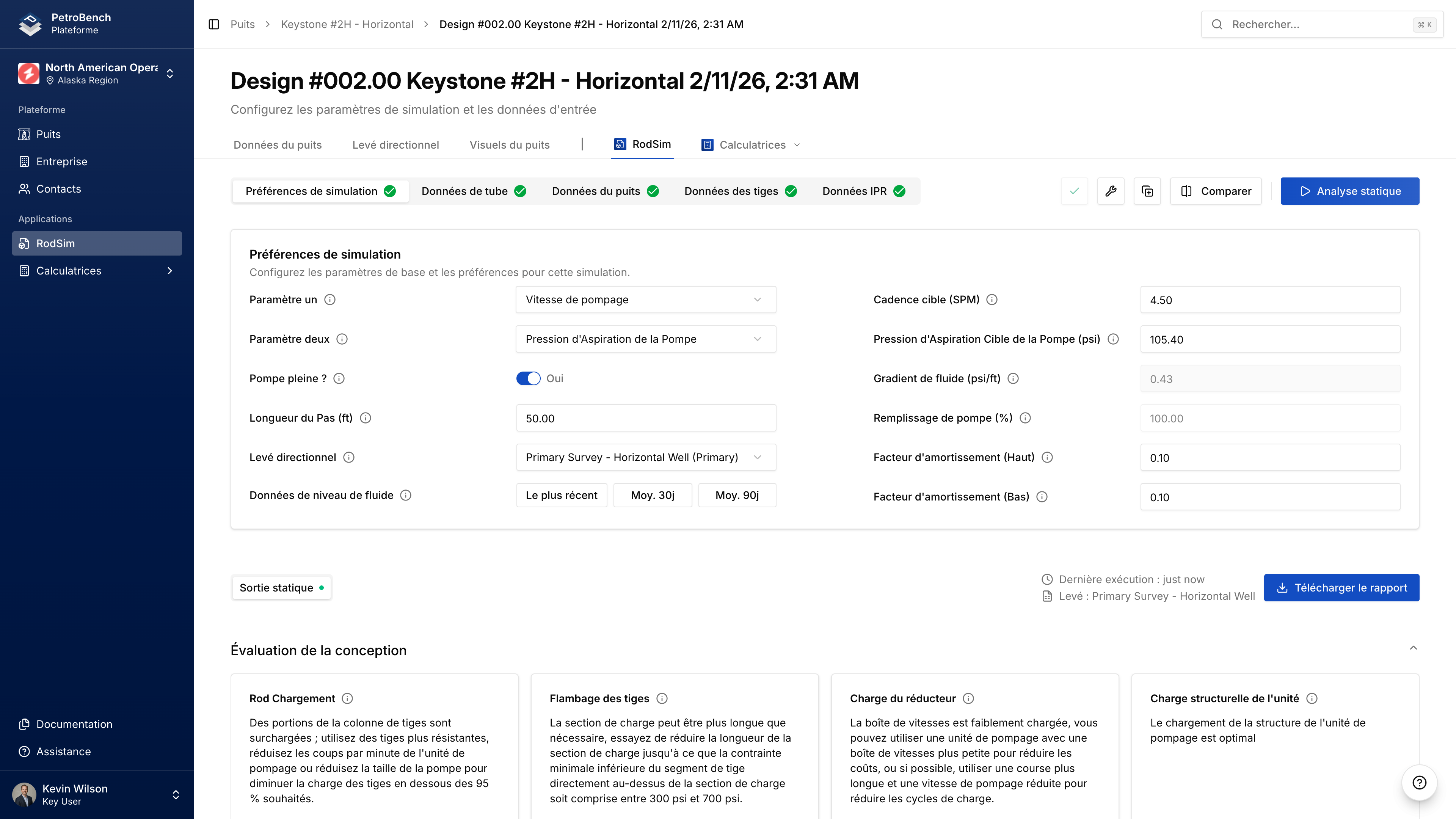 Interface de configuration de simulation RodSim
